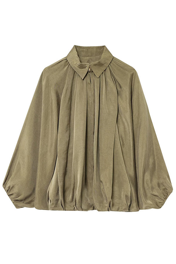 Fashion Lapel Loose Puff Long Sleeve Casual Zipper Jacket