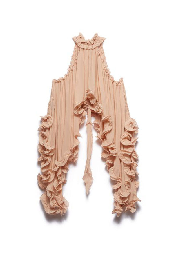 Romantic Drama Chiffon Wavy Ruffles Halter Irregular A-line Top (Shipped Within 24 Hours)