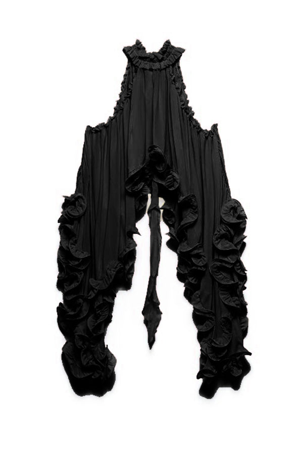 Romantic Drama Chiffon Wavy Ruffles Halter Irregular A-line Top (Shipped Within 24 Hours)
