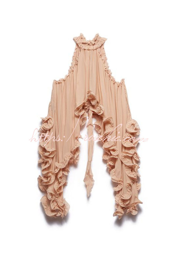 Romantic Drama Chiffon Wavy Ruffles Halter Irregular A-line Top (Shipped Within 24 Hours)