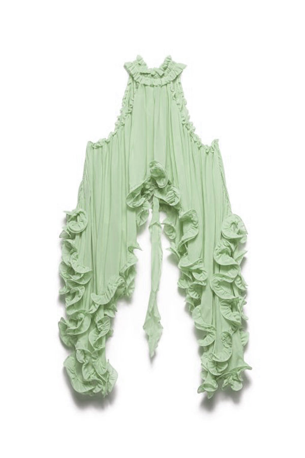 Romantic Drama Chiffon Wavy Ruffles Halter Irregular A-line Top (Shipped Within 24 Hours)