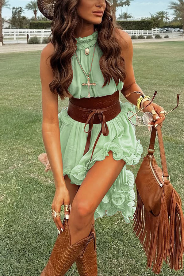 Romantic Drama Chiffon Wavy Ruffles Halter Irregular A-line Top (Shipped Within 24 Hours)
