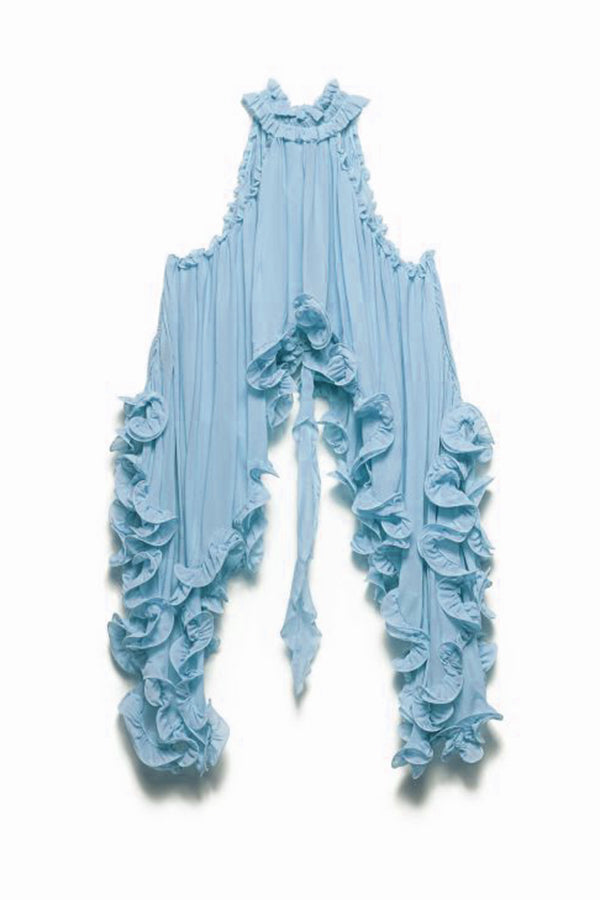Romantic Drama Chiffon Wavy Ruffles Halter Irregular A-line Top (Shipped Within 24 Hours)